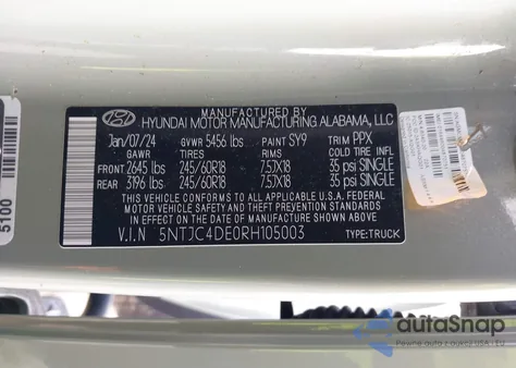 2024 Hyundai Santa Cruz Sel from USA, damaged, VIN 5NTJC4DE0RH105003
